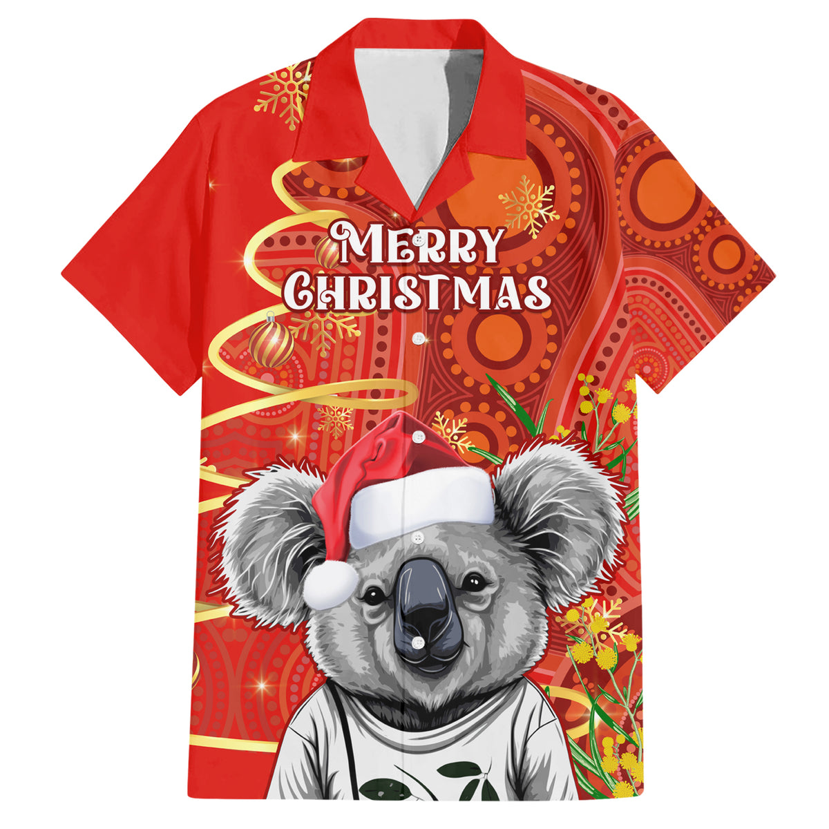 personalised-australia-koala-christmas-hawaiian-shirt-aboriginal-art-with-golden-wattle