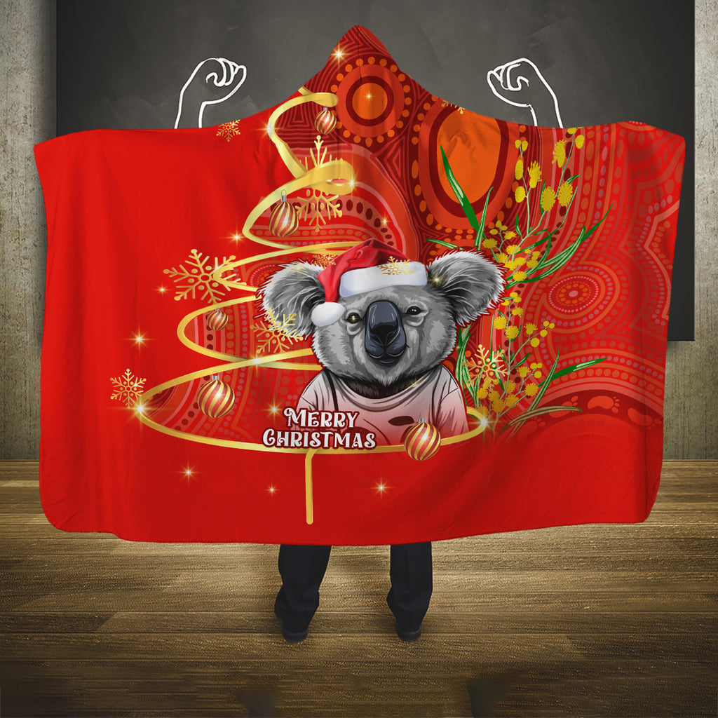 personalised-australia-koala-christmas-hooded-blanket-aboriginal-art-with-golden-wattle