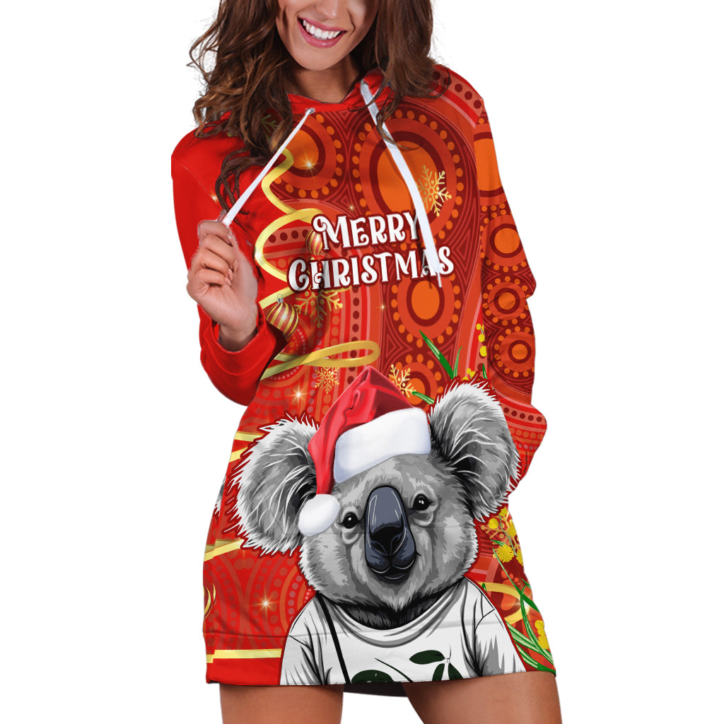 personalised-australia-koala-christmas-hoodie-dress-aboriginal-art-with-golden-wattle