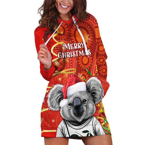 personalised-australia-koala-christmas-hoodie-dress-aboriginal-art-with-golden-wattle