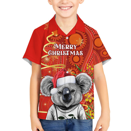 personalised-australia-koala-christmas-kid-hawaiian-shirt-aboriginal-art-with-golden-wattle