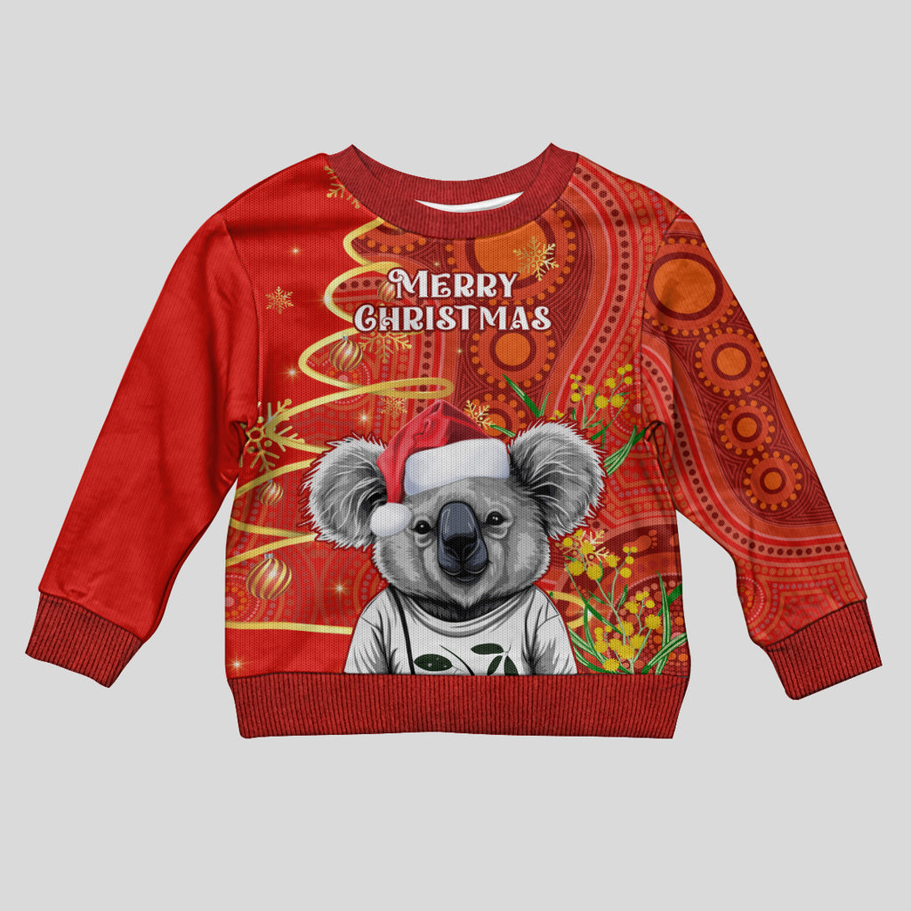 personalised-australia-koala-christmas-kid-ugly-christmas-sweater-aboriginal-art-with-golden-wattle