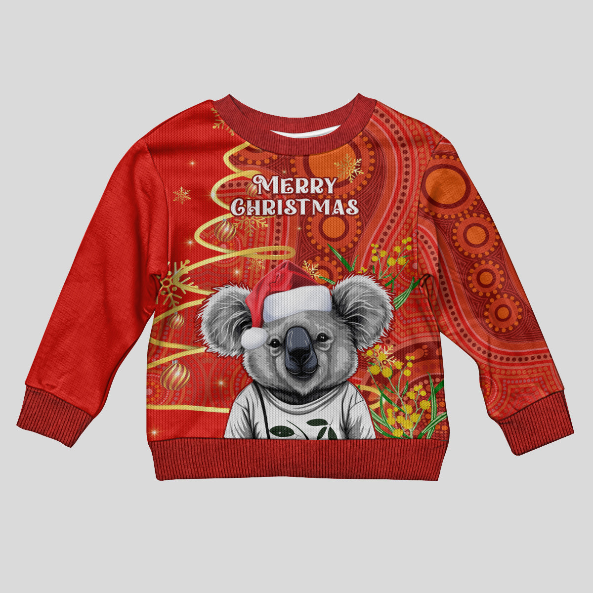 personalised-australia-koala-christmas-kid-ugly-christmas-sweater-aboriginal-art-with-golden-wattle