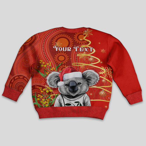 personalised-australia-koala-christmas-kid-ugly-christmas-sweater-aboriginal-art-with-golden-wattle