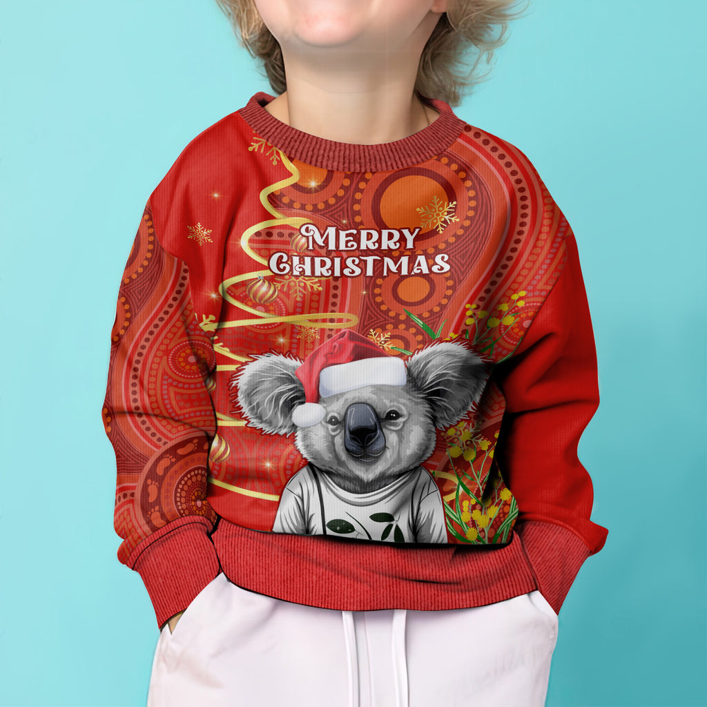 personalised-australia-koala-christmas-kid-ugly-christmas-sweater-aboriginal-art-with-golden-wattle