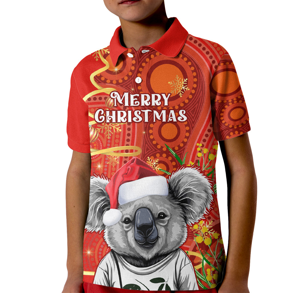 personalised-australia-koala-christmas-kid-polo-shirt-aboriginal-art-with-golden-wattle