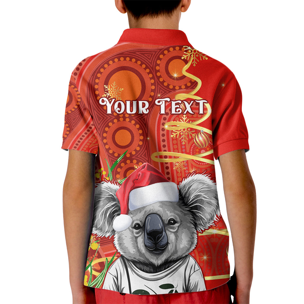 personalised-australia-koala-christmas-kid-polo-shirt-aboriginal-art-with-golden-wattle