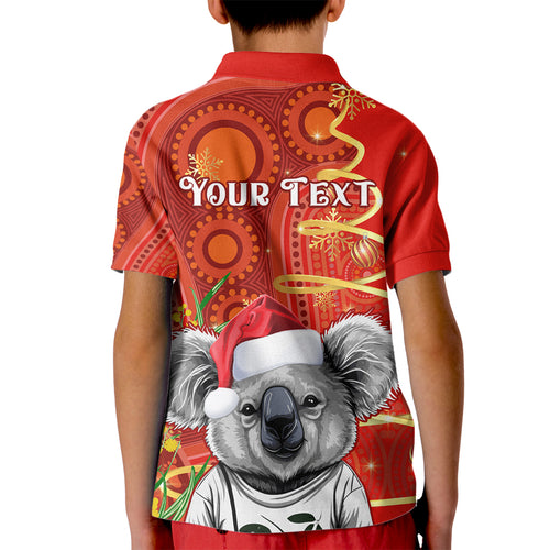 personalised-australia-koala-christmas-kid-polo-shirt-aboriginal-art-with-golden-wattle