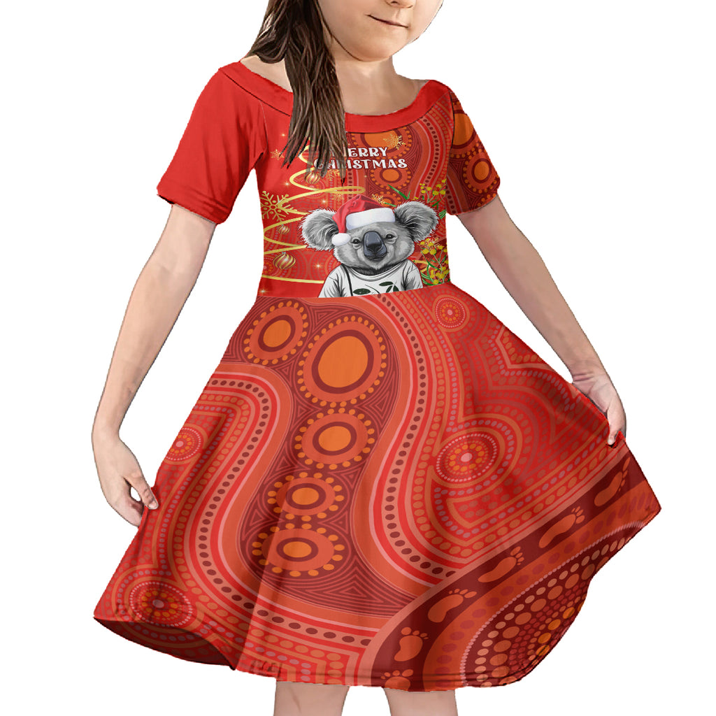personalised-australia-koala-christmas-kid-short-sleeve-dress-aboriginal-art-with-golden-wattle