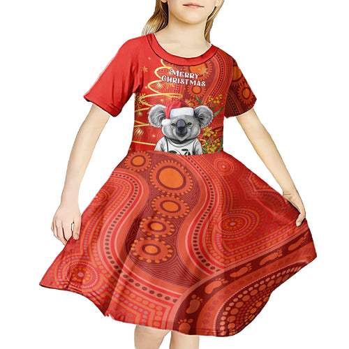 personalised-australia-koala-christmas-kid-short-sleeve-dress-aboriginal-art-with-golden-wattle