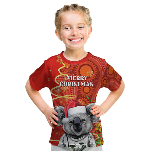 personalised-australia-koala-christmas-kid-t-shirt-aboriginal-art-with-golden-wattle