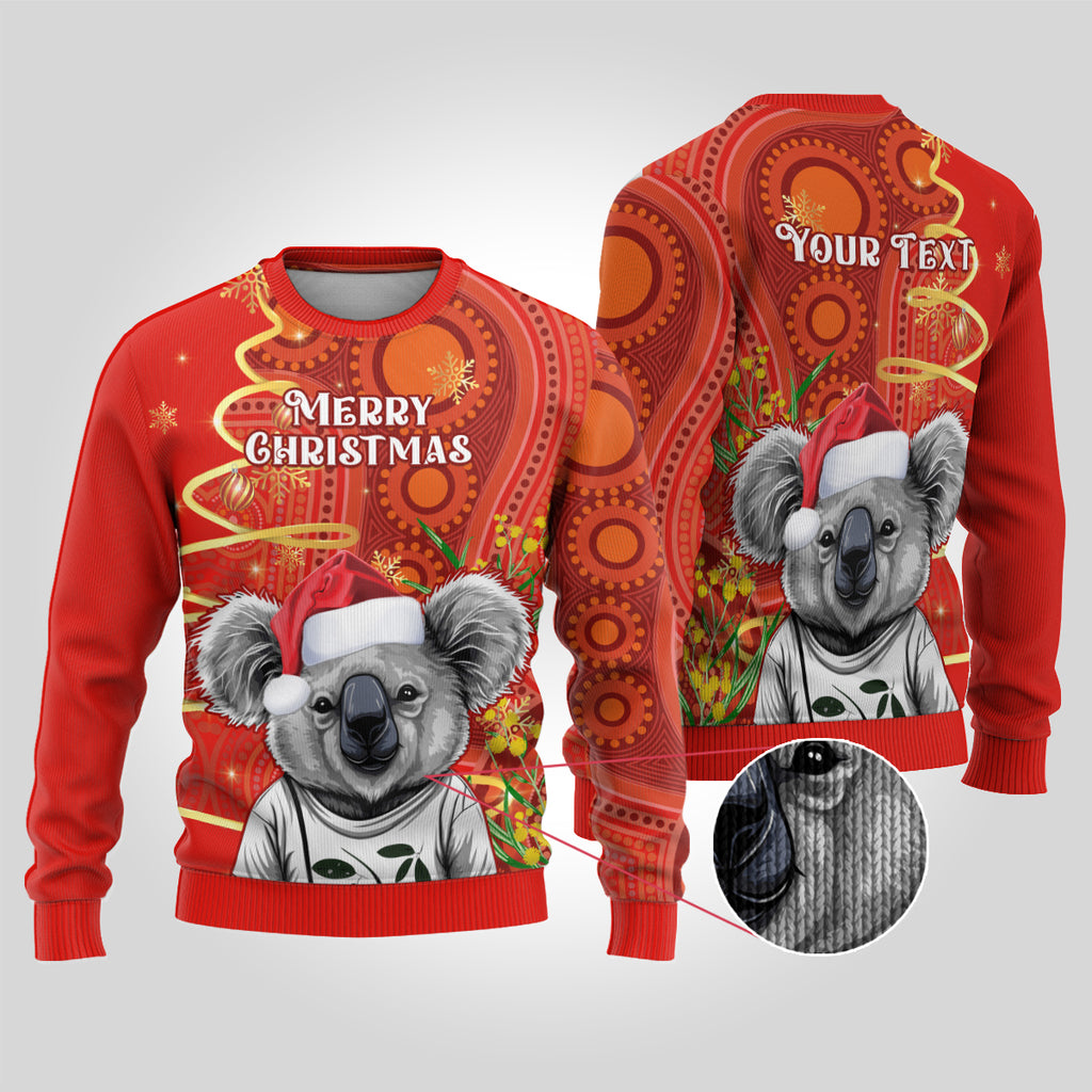 personalised-australia-koala-christmas-ugly-christmas-sweater-aboriginal-art-with-golden-wattle