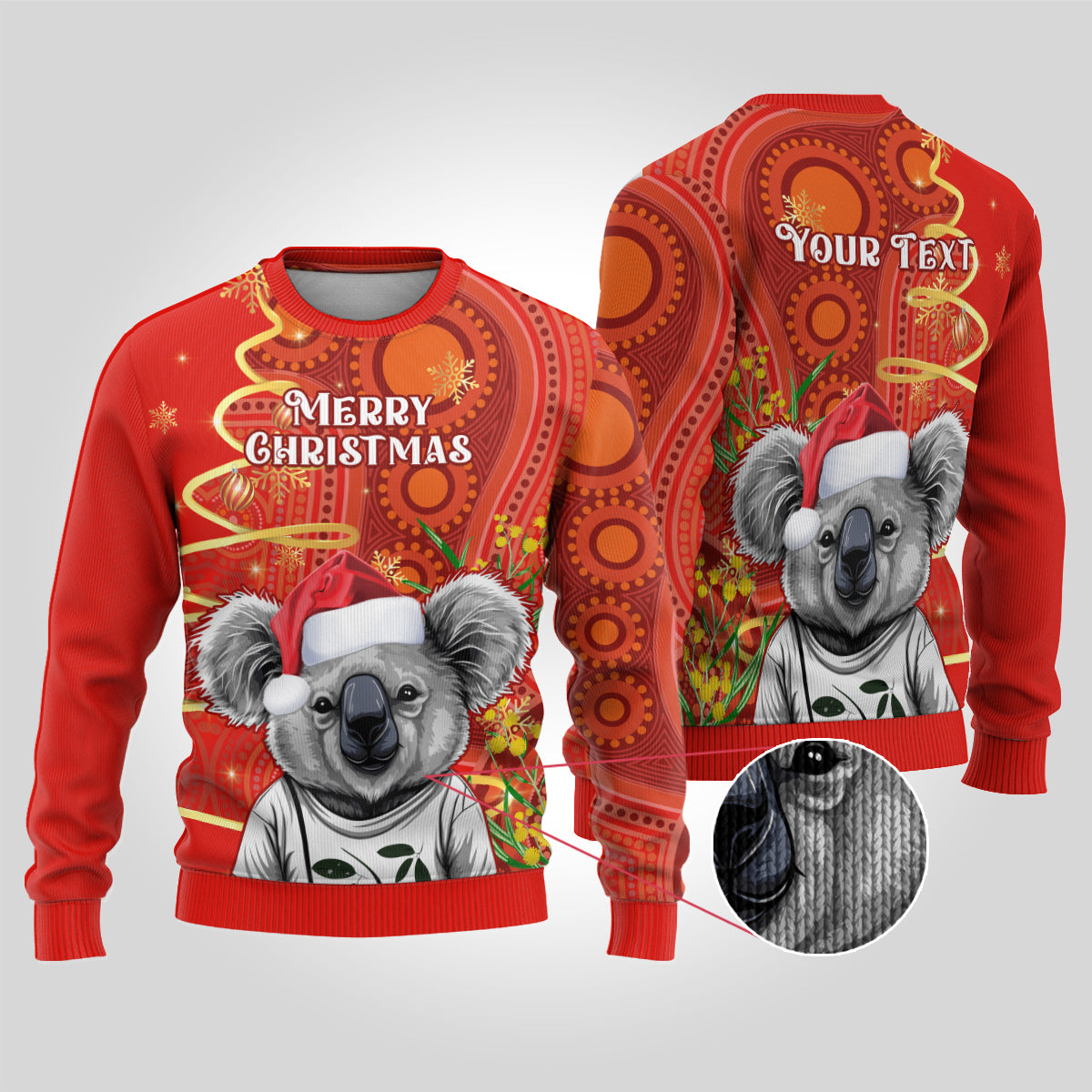 personalised-australia-koala-christmas-ugly-christmas-sweater-aboriginal-art-with-golden-wattle