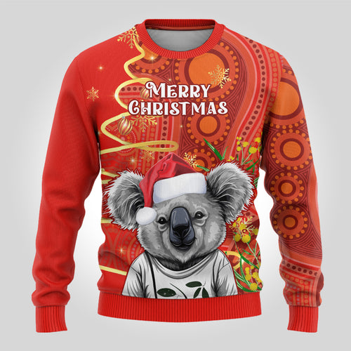 personalised-australia-koala-christmas-ugly-christmas-sweater-aboriginal-art-with-golden-wattle
