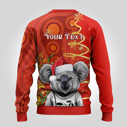 personalised-australia-koala-christmas-ugly-christmas-sweater-aboriginal-art-with-golden-wattle