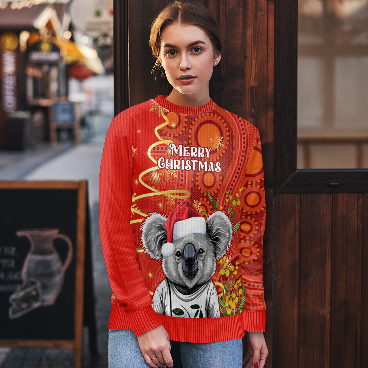 personalised-australia-koala-christmas-ugly-christmas-sweater-aboriginal-art-with-golden-wattle