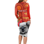personalised-australia-koala-christmas-long-sleeve-bodycon-dress-aboriginal-art-with-golden-wattle