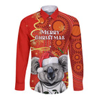 personalised-australia-koala-christmas-long-sleeve-button-shirt-aboriginal-art-with-golden-wattle