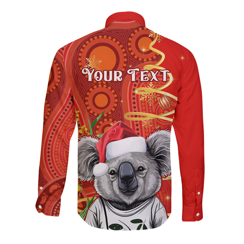 personalised-australia-koala-christmas-long-sleeve-button-shirt-aboriginal-art-with-golden-wattle