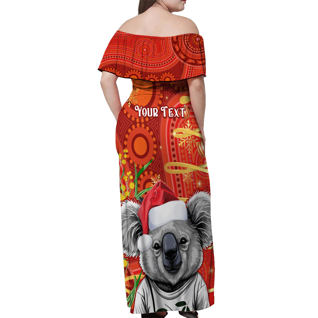 personalised-australia-koala-christmas-off-shoulder-maxi-dress-aboriginal-art-with-golden-wattle