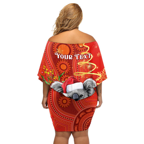 personalised-australia-koala-christmas-off-shoulder-short-dress-aboriginal-art-with-golden-wattle