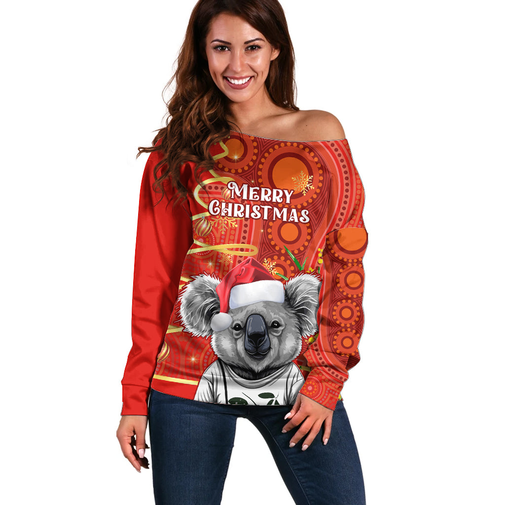 personalised-australia-koala-christmas-off-shoulder-sweater-aboriginal-art-with-golden-wattle