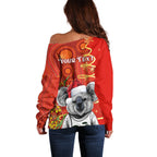 personalised-australia-koala-christmas-off-shoulder-sweater-aboriginal-art-with-golden-wattle