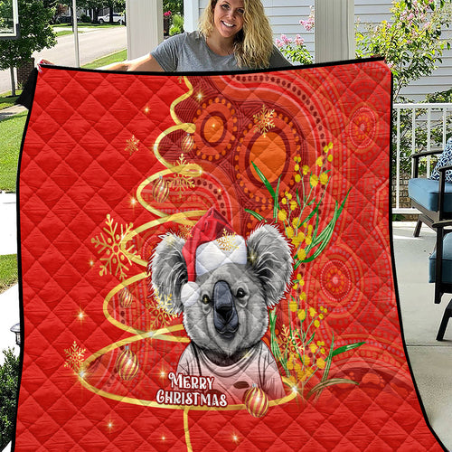 personalised-australia-koala-christmas-quilt-aboriginal-art-with-golden-wattle