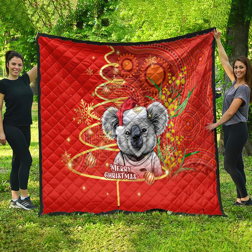personalised-australia-koala-christmas-quilt-aboriginal-art-with-golden-wattle