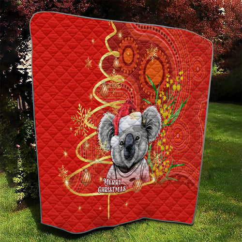 personalised-australia-koala-christmas-quilt-aboriginal-art-with-golden-wattle