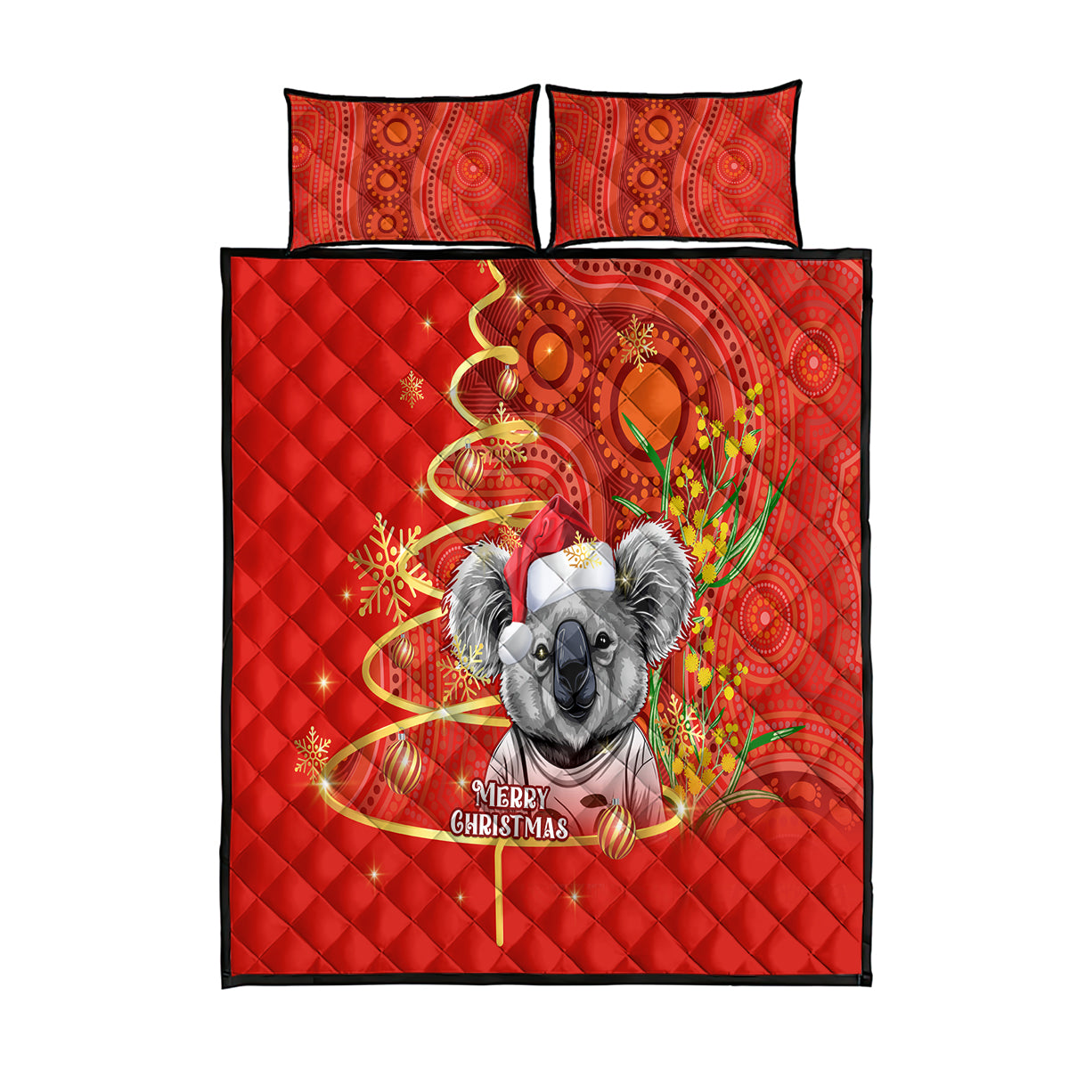 personalised-australia-koala-christmas-quilt-bed-set-aboriginal-art-with-golden-wattle