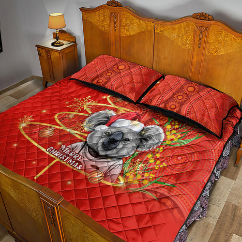 personalised-australia-koala-christmas-quilt-bed-set-aboriginal-art-with-golden-wattle