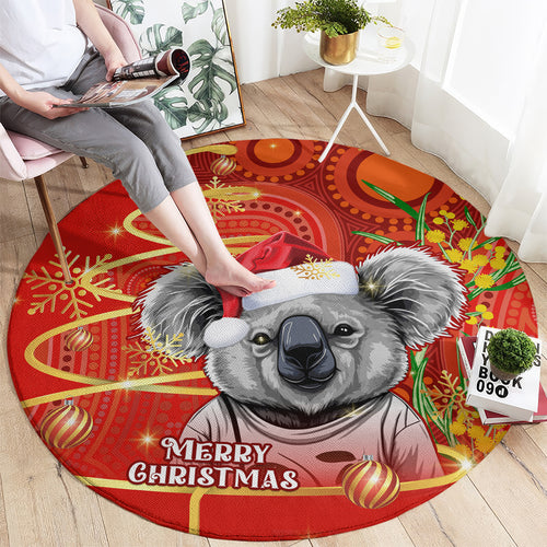 personalised-australia-koala-christmas-round-carpet-aboriginal-art-with-golden-wattle