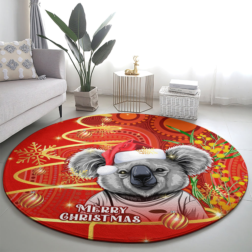 personalised-australia-koala-christmas-round-carpet-aboriginal-art-with-golden-wattle