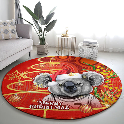 personalised-australia-koala-christmas-round-carpet-aboriginal-art-with-golden-wattle