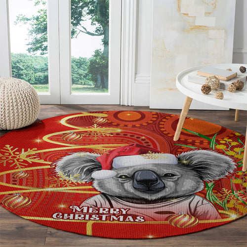 personalised-australia-koala-christmas-round-carpet-aboriginal-art-with-golden-wattle