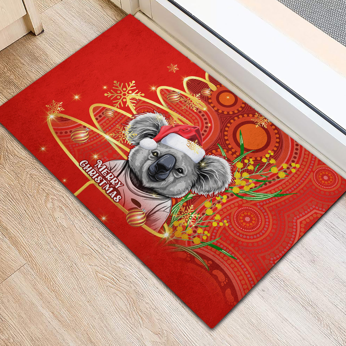 personalised-australia-koala-christmas-rubber-doormat-aboriginal-art-with-golden-wattle