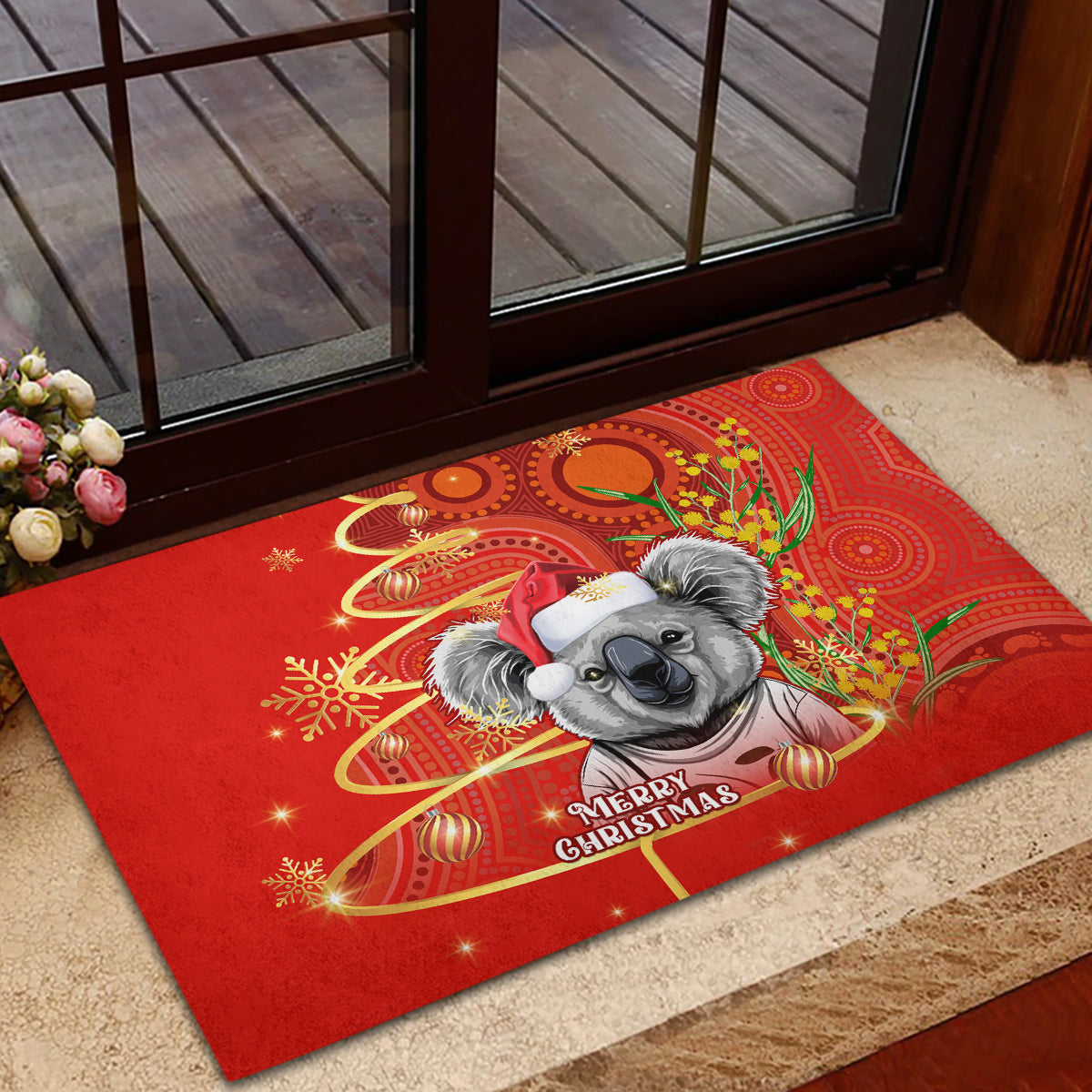 personalised-australia-koala-christmas-rubber-doormat-aboriginal-art-with-golden-wattle