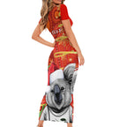 personalised-australia-koala-christmas-short-sleeve-bodycon-dress-aboriginal-art-with-golden-wattle