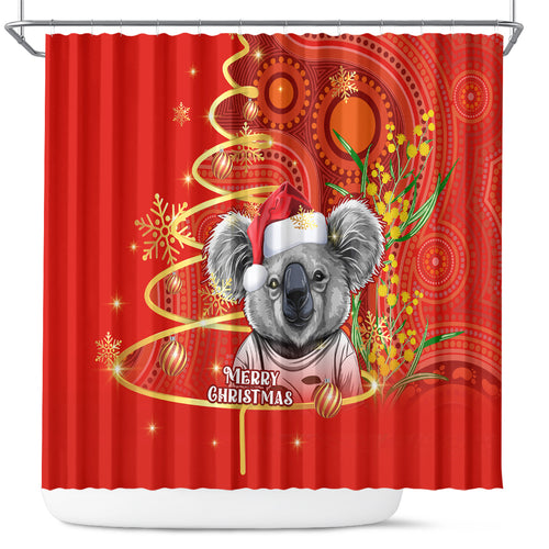 personalised-australia-koala-christmas-shower-curtain-aboriginal-art-with-golden-wattle