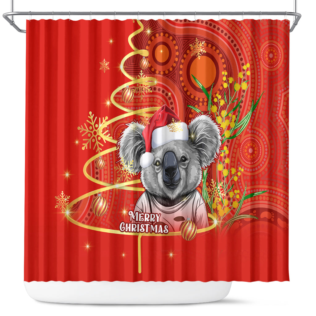 personalised-australia-koala-christmas-shower-curtain-aboriginal-art-with-golden-wattle