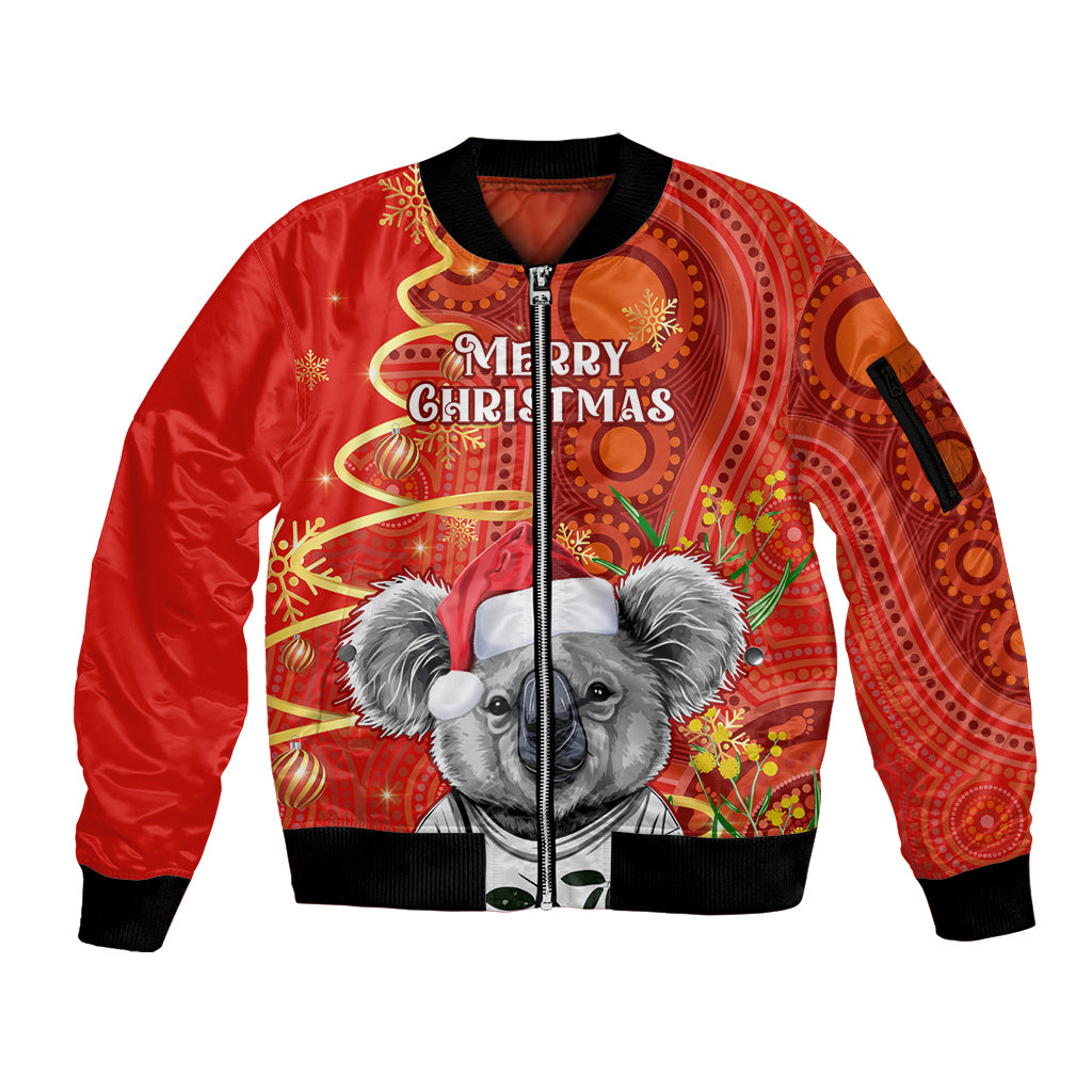 personalised-australia-koala-christmas-sleeve-zip-bomber-jacket-aboriginal-art-with-golden-wattle