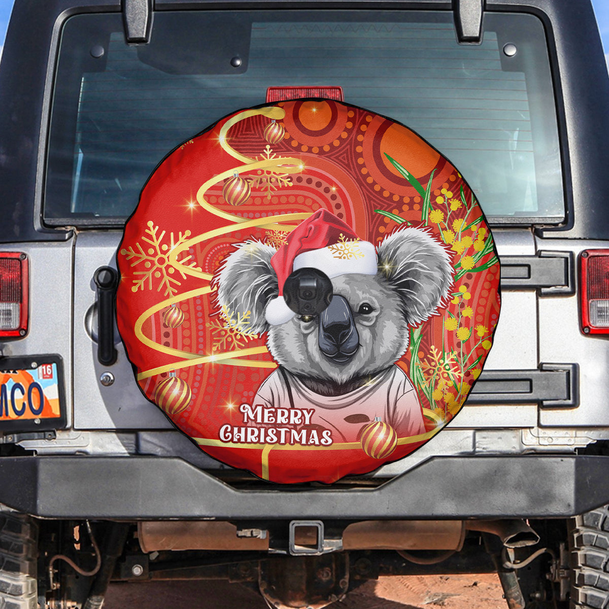 personalised-australia-koala-christmas-spare-tire-cover-aboriginal-art-with-golden-wattle