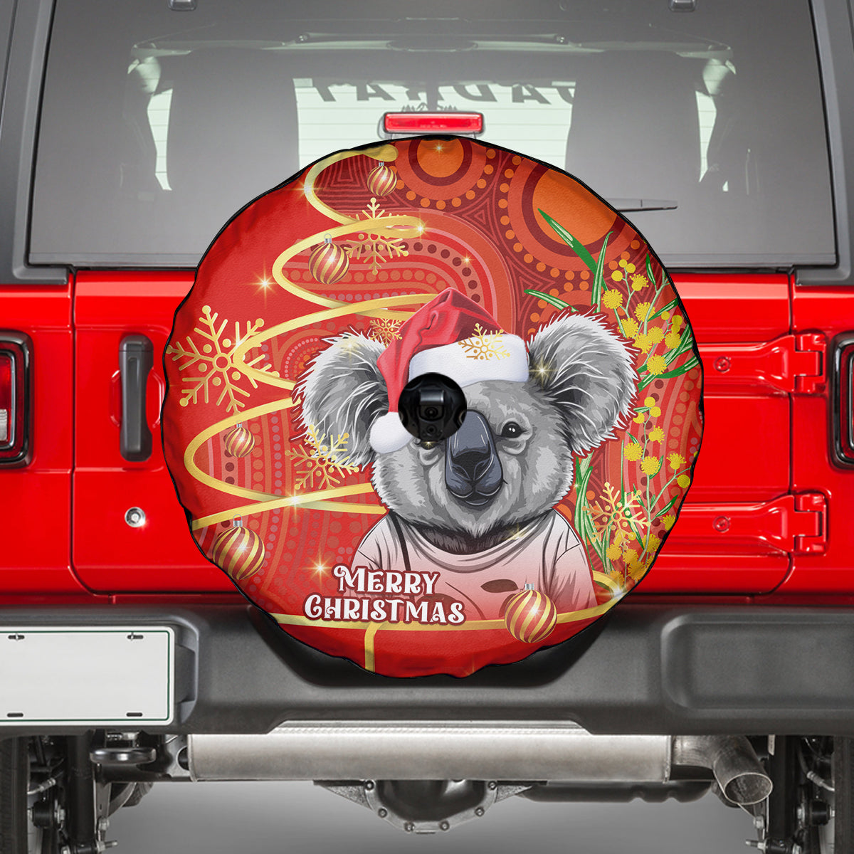 personalised-australia-koala-christmas-spare-tire-cover-aboriginal-art-with-golden-wattle