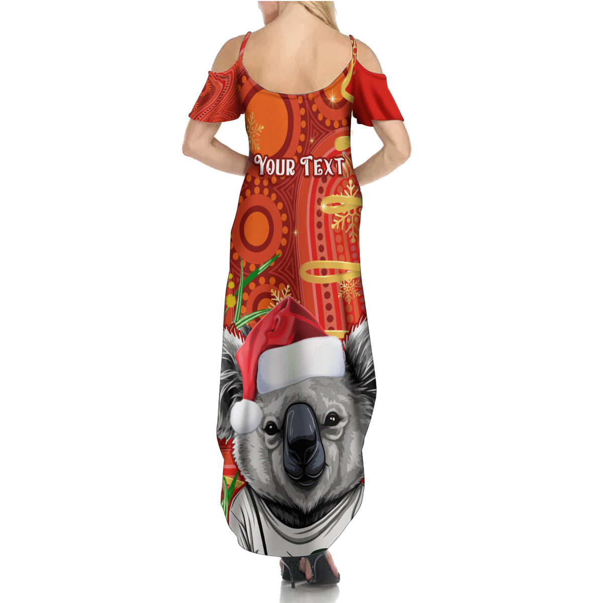 personalised-australia-koala-christmas-summer-maxi-dress-aboriginal-art-with-golden-wattle