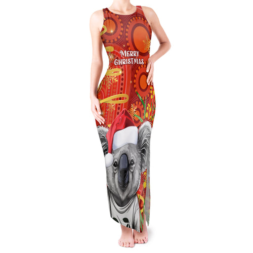 personalised-australia-koala-christmas-tank-maxi-dress-aboriginal-art-with-golden-wattle