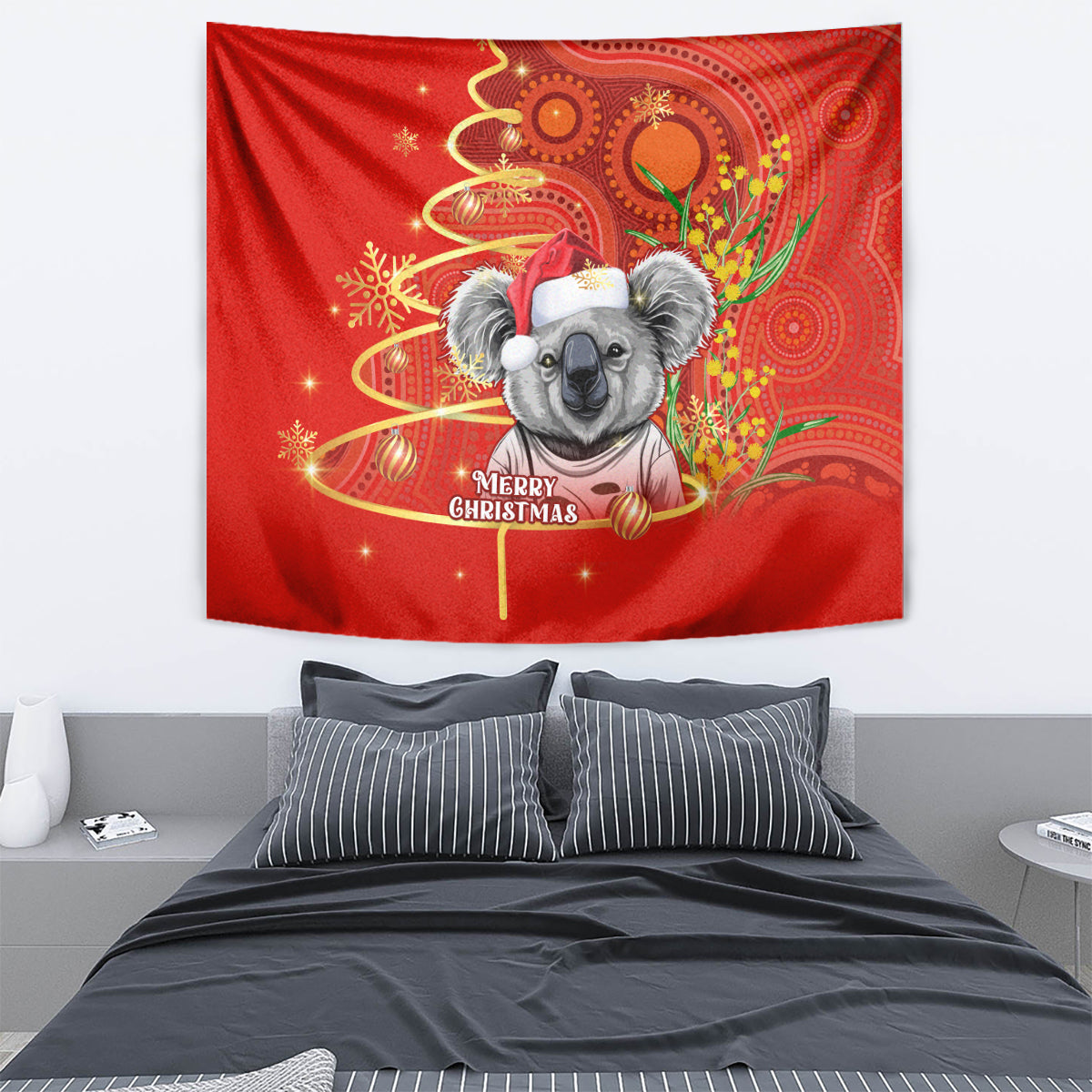 personalised-australia-koala-christmas-tapestry-aboriginal-art-with-golden-wattle