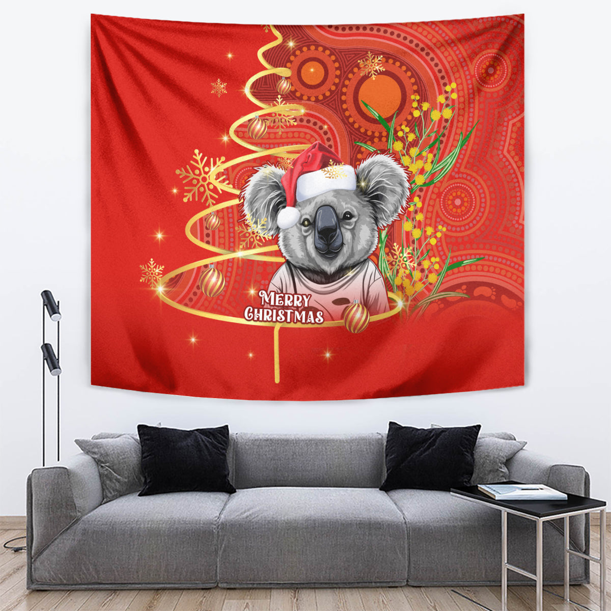 personalised-australia-koala-christmas-tapestry-aboriginal-art-with-golden-wattle