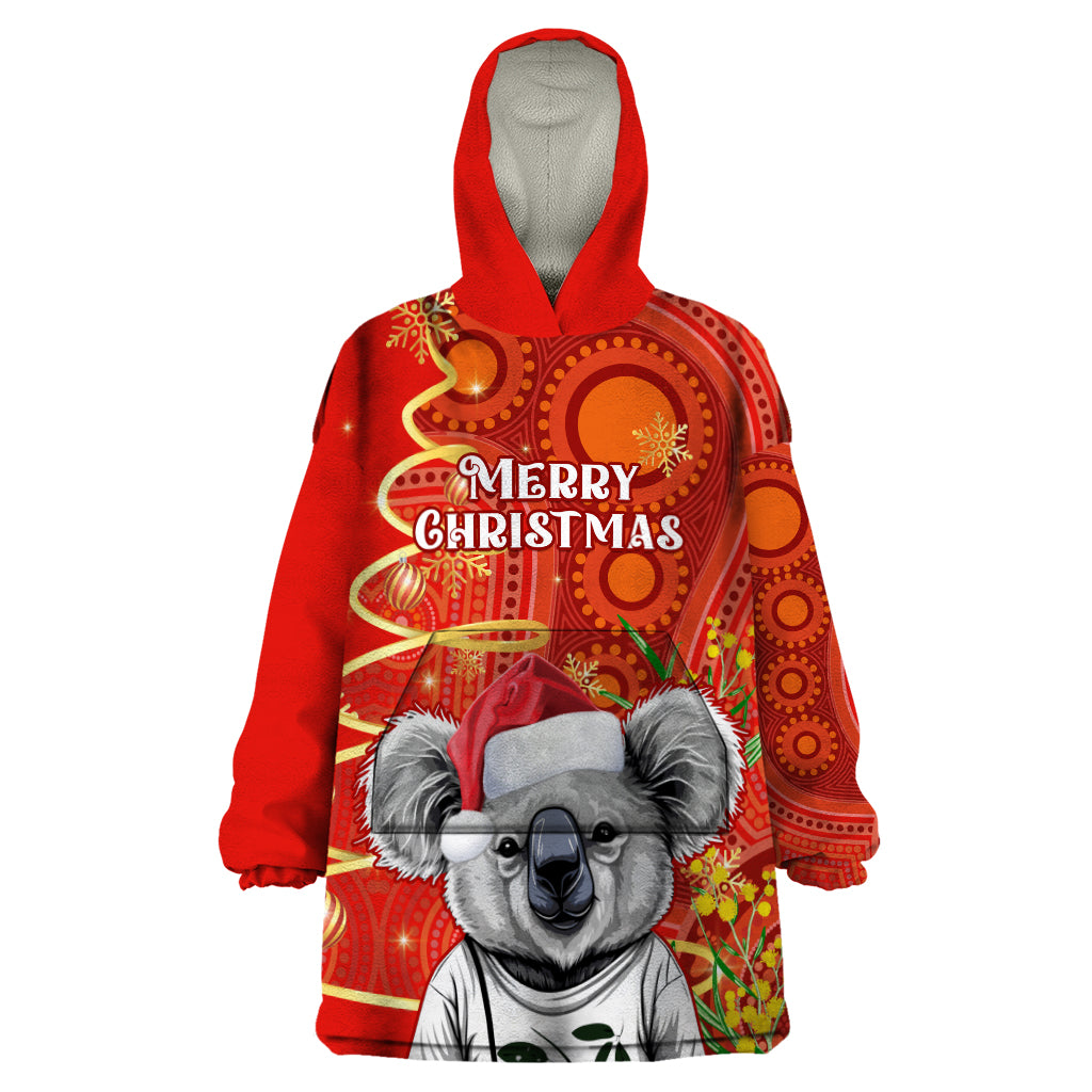 personalised-australia-koala-christmas-wearable-blanket-hoodie-aboriginal-art-with-golden-wattle