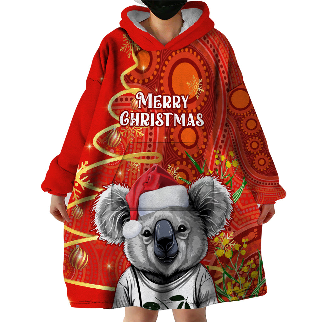 personalised-australia-koala-christmas-wearable-blanket-hoodie-aboriginal-art-with-golden-wattle